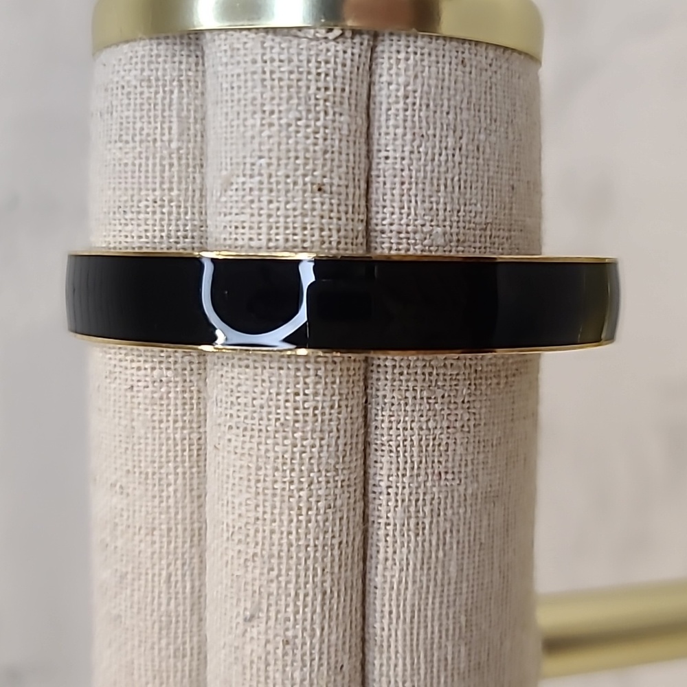 J Crew Gold Plated Enamel Bangle & Hinged Calf Hair Bracelet in Black & Gold - Picture 6 of 16